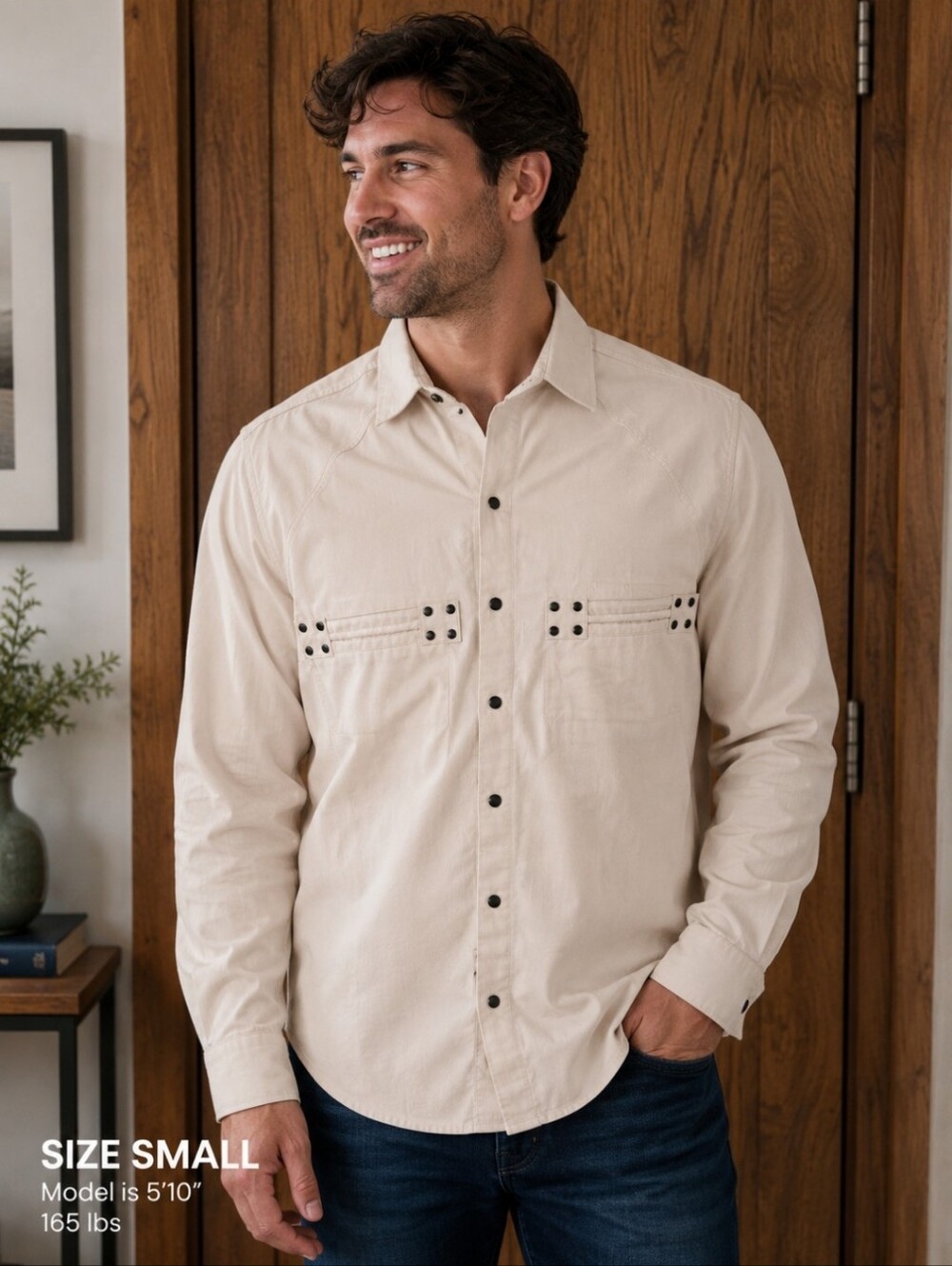 Cotler Casual Long-Sleeve Button-Down Shirt — Cream